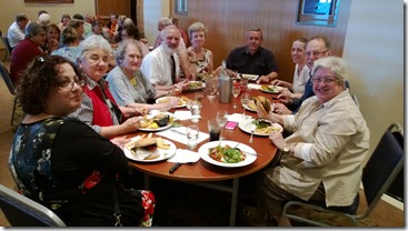 Our table, with Jill Ball and her husband Robert on the right, Paul Milner and his wife Carol 4th and 5th from left who will be speakers on our cruise, along with others from Hornsby who will not be cruising.