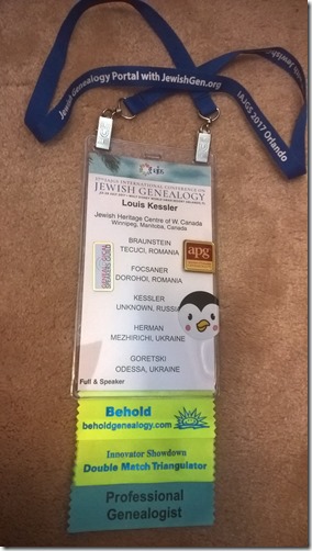 My IAJGS Conference Badge